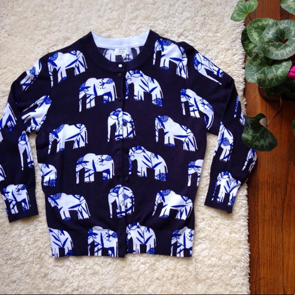 3/$9 Crown & Ivy Cardigan Elephant Print